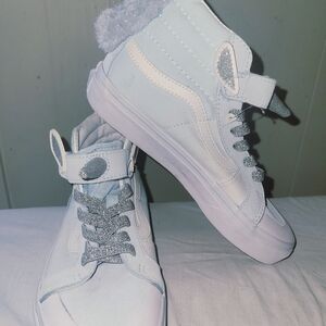 Vans White and Silver Kids High-Top Sneakers